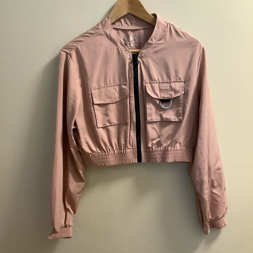 Love Tree Dusty Pink Cropped Bomber Jacket